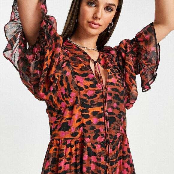 Topshop Animal print chuck on smock dress in Multi - Picture 2 of 4